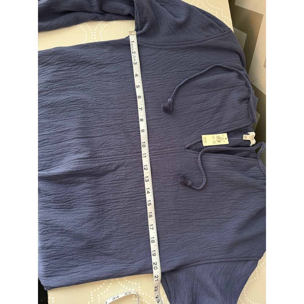 Aerie Textured Gauze Sweatshirt Split Neck Tassel Tie Navy Blue XXS NWT - Picture 8 of 12